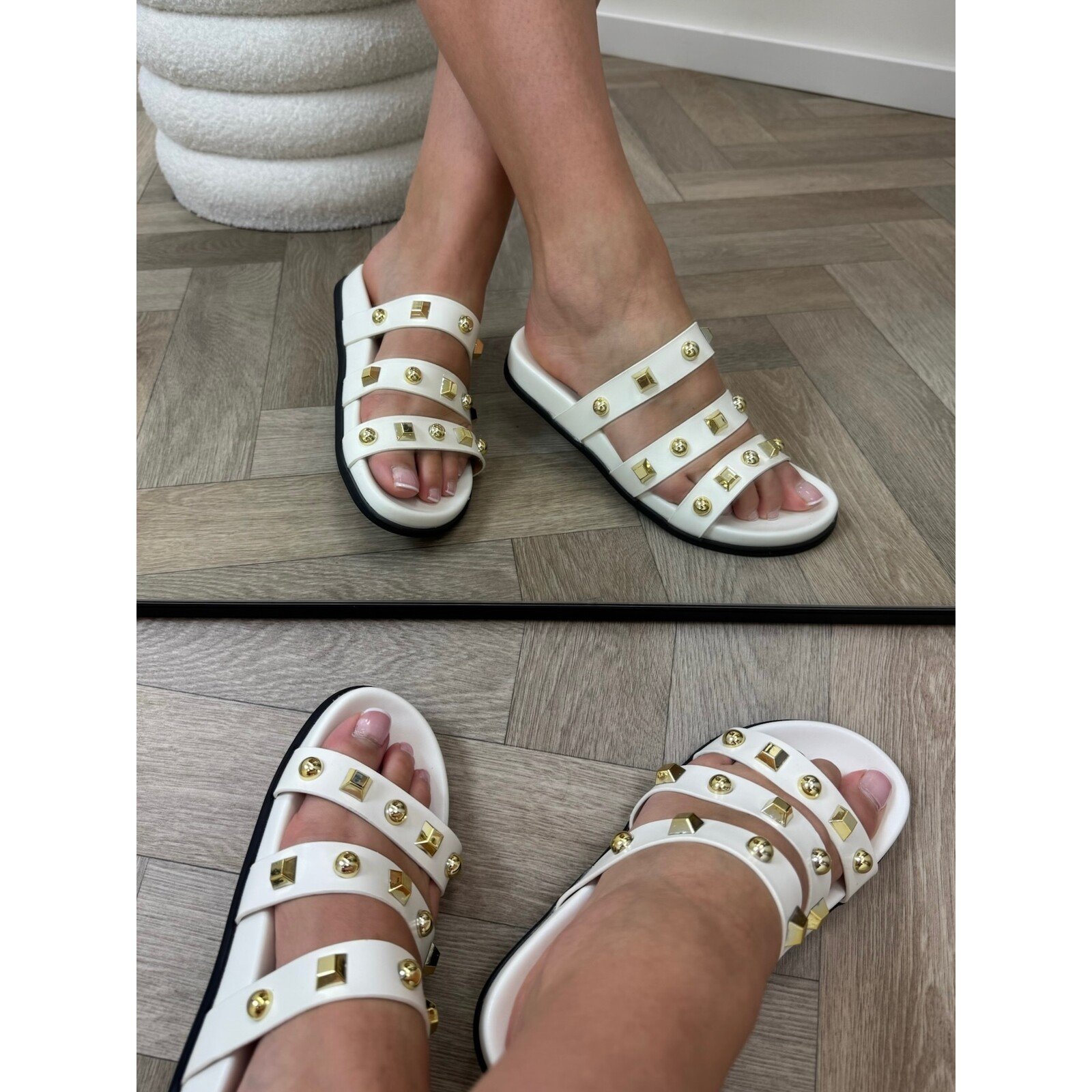 Slippers Gold Studs OM3523 White