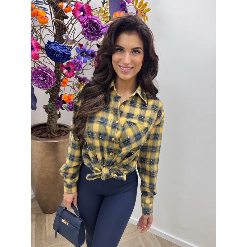 Ruit blouse Diamonds Yellow Navy EN126