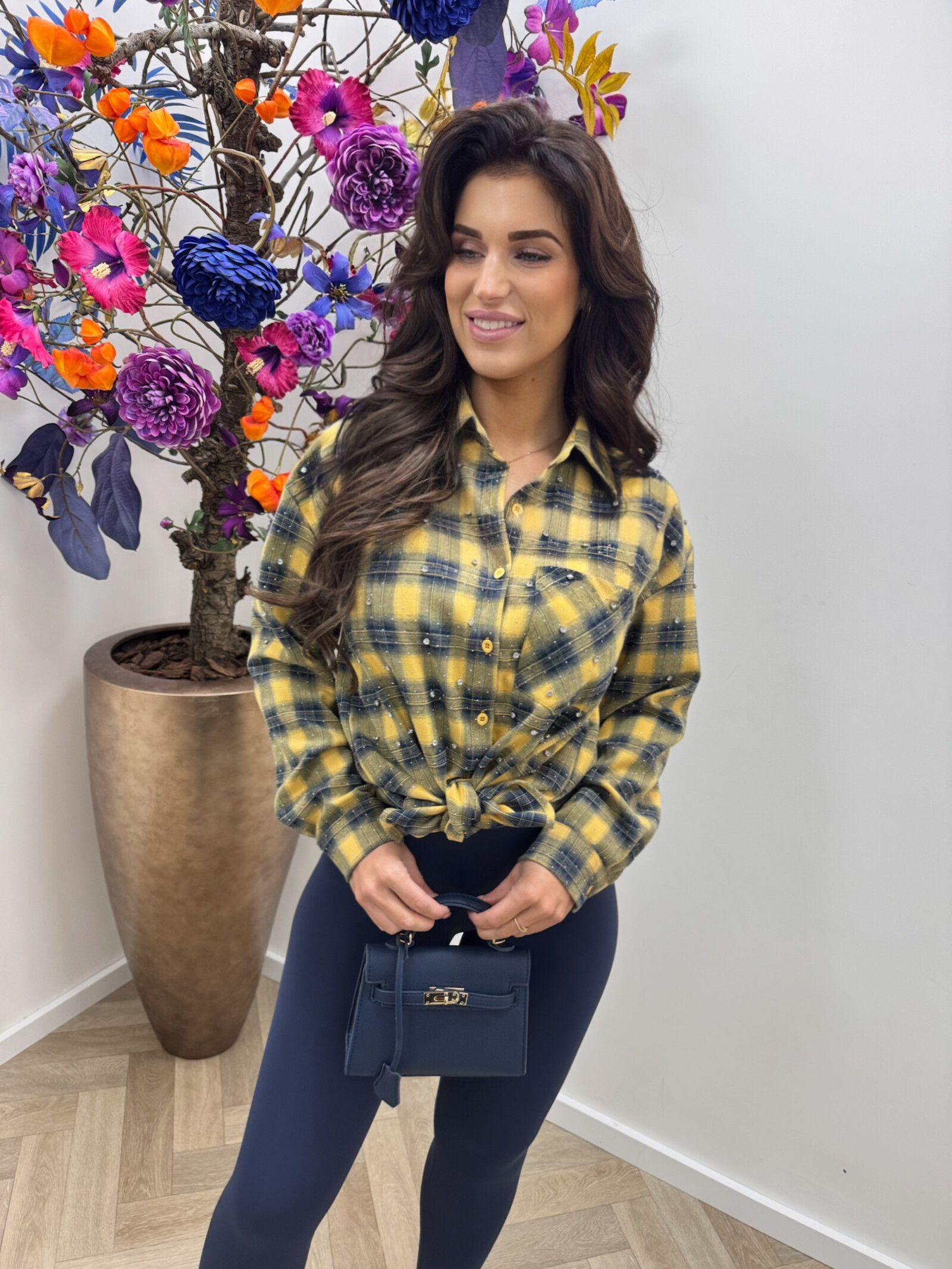Ruit blouse Diamonds Yellow Navy EN126