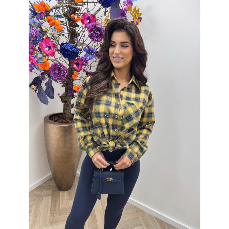 Ruit blouse Diamonds Yellow Navy EN126