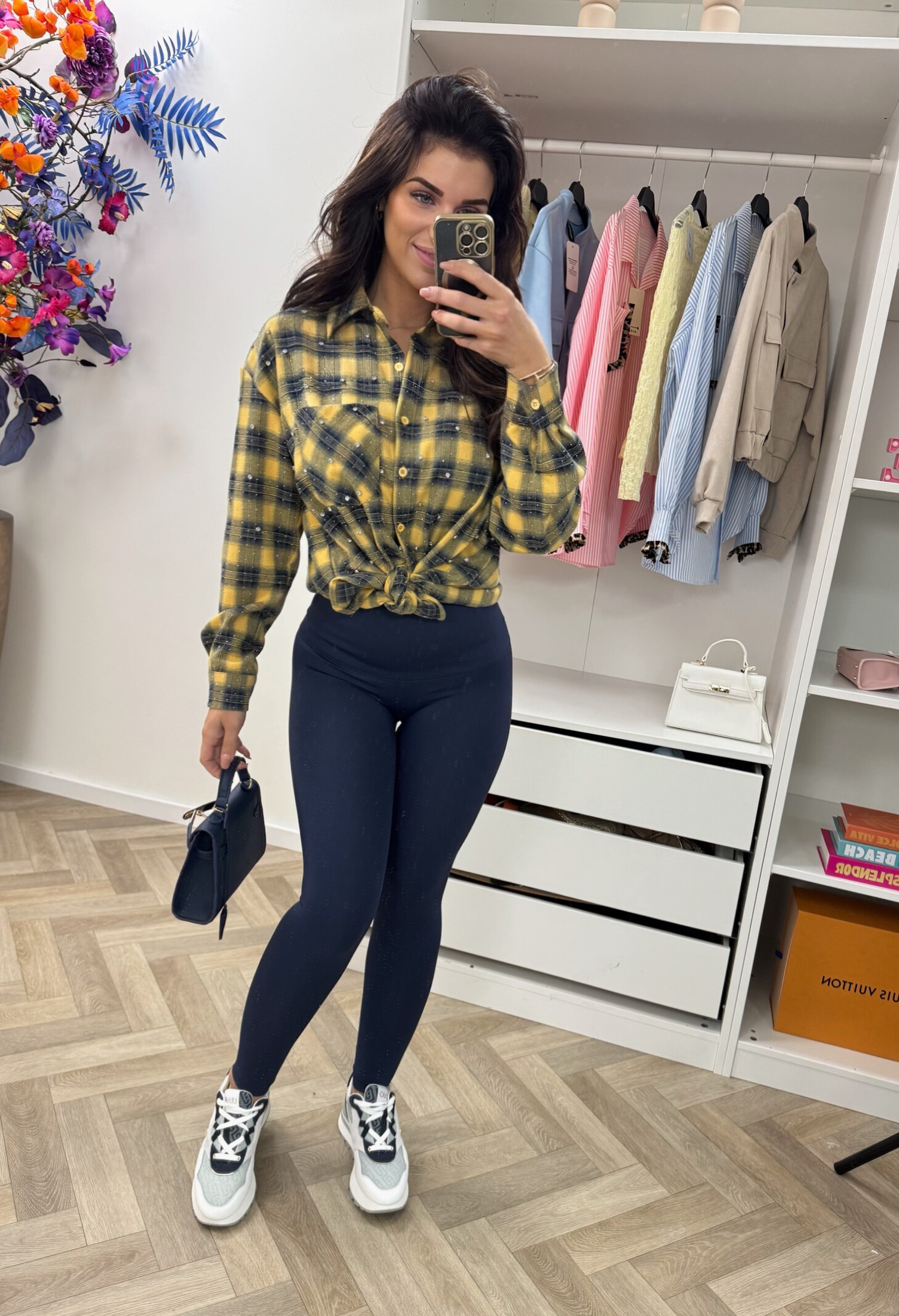 Ruit blouse Diamonds Yellow Navy EN126