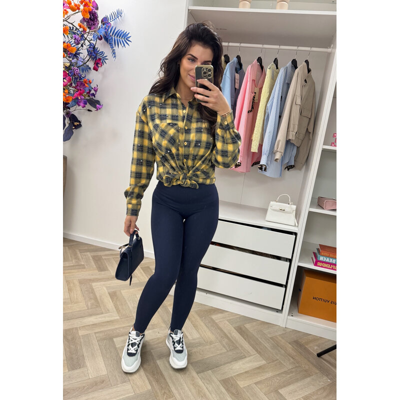 Ruit blouse Diamonds Yellow Navy EN126