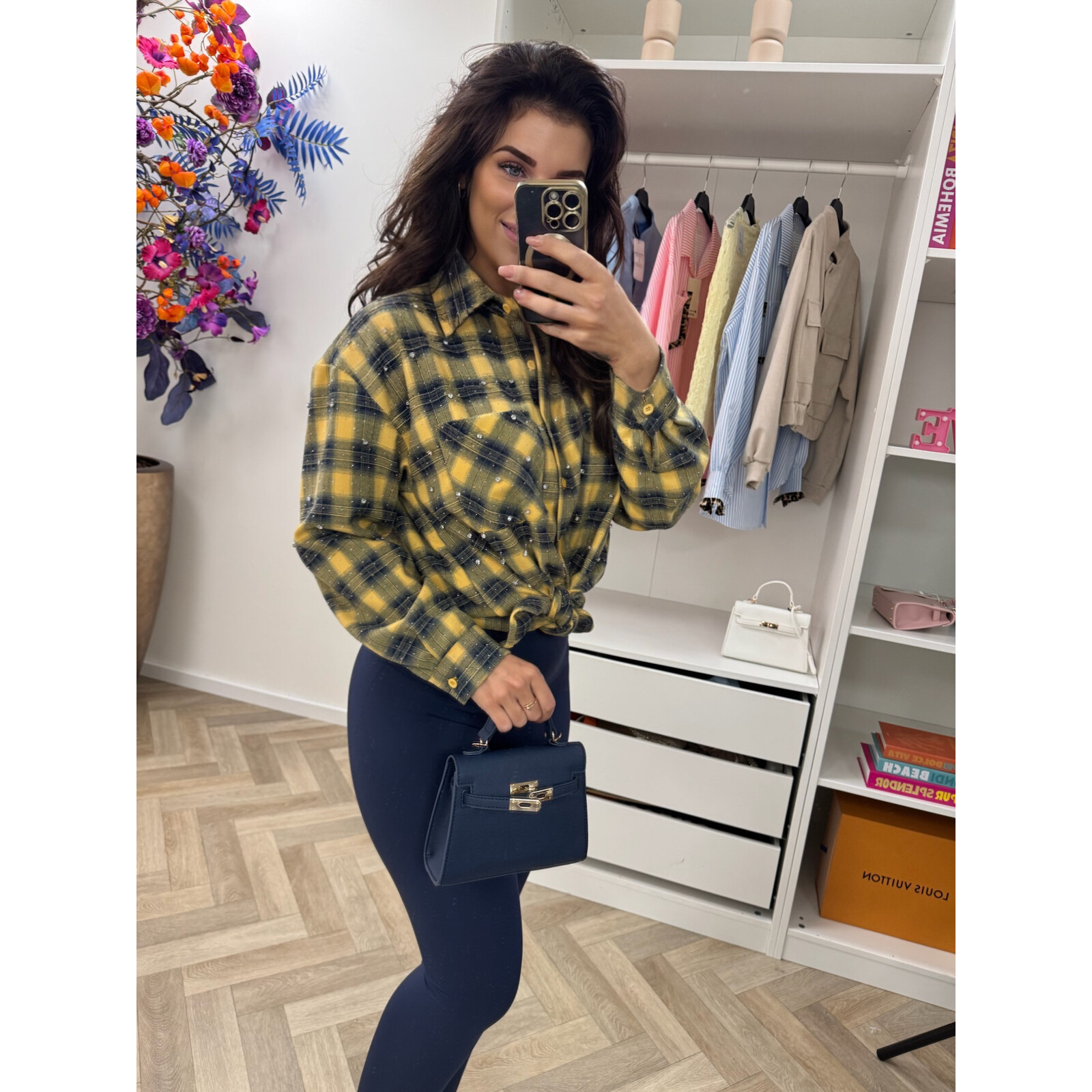 Ruit blouse Diamonds Yellow Navy EN126