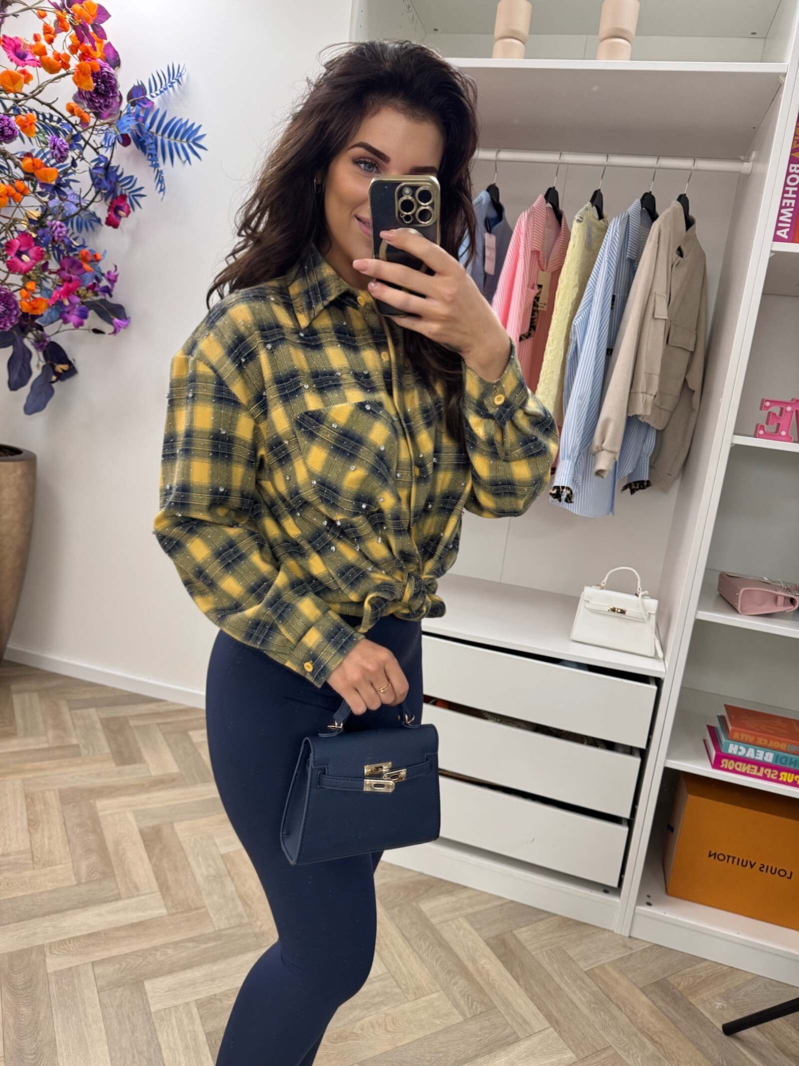Ruit blouse Diamonds Yellow Navy EN126