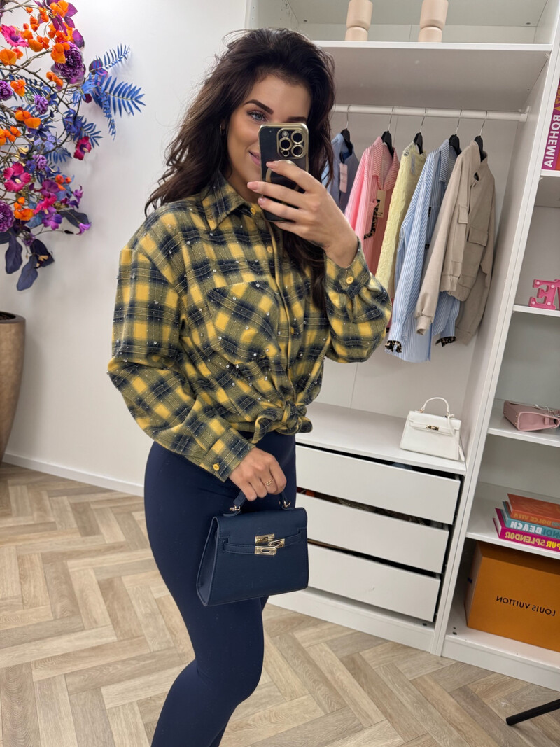 Ruit blouse Diamonds Yellow Navy EN126