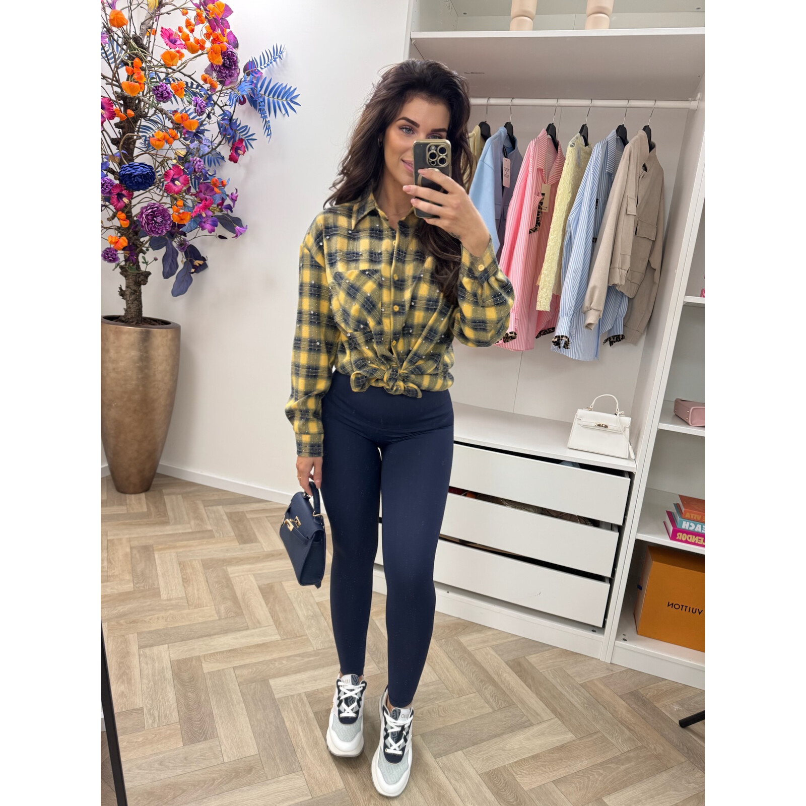 Ruit blouse Diamonds Yellow Navy EN126