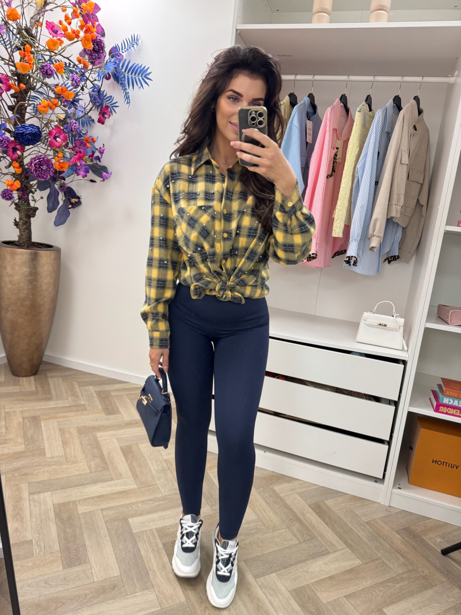 Ruit blouse Diamonds Yellow Navy EN126