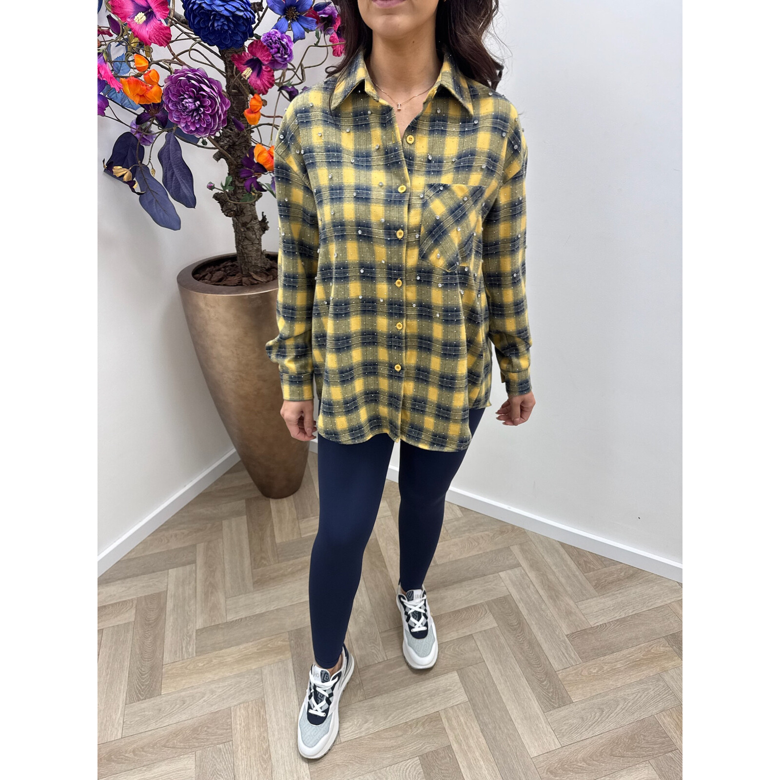 Ruit blouse Diamonds Yellow Navy EN126