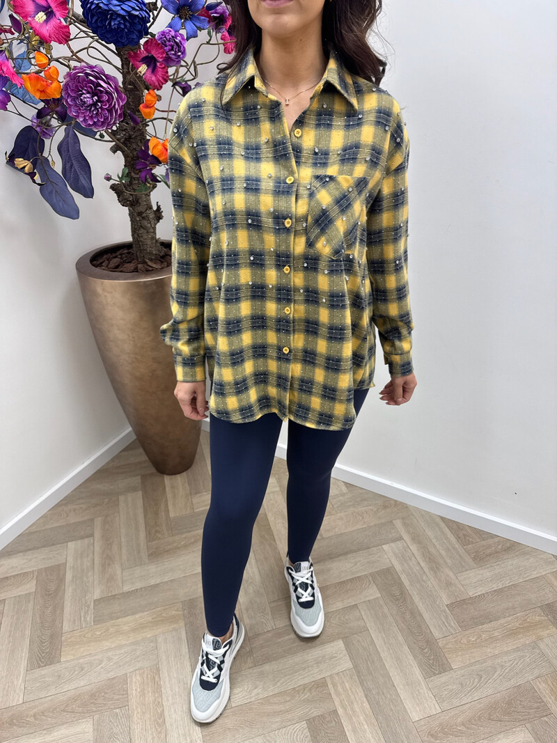 Ruit blouse Diamonds Yellow Navy EN126