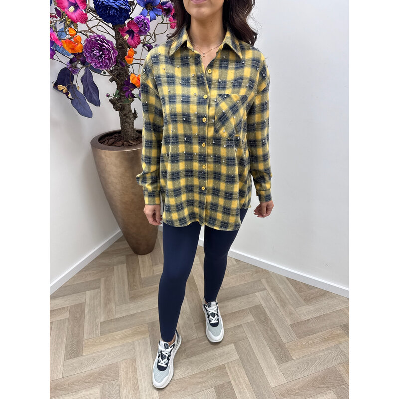Ruit blouse Diamonds Yellow Navy EN126