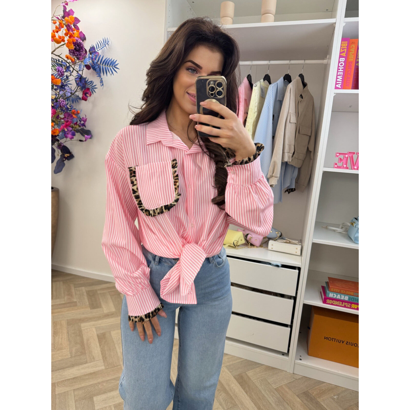 Blouses Stripes leopard ruffle Light Pink