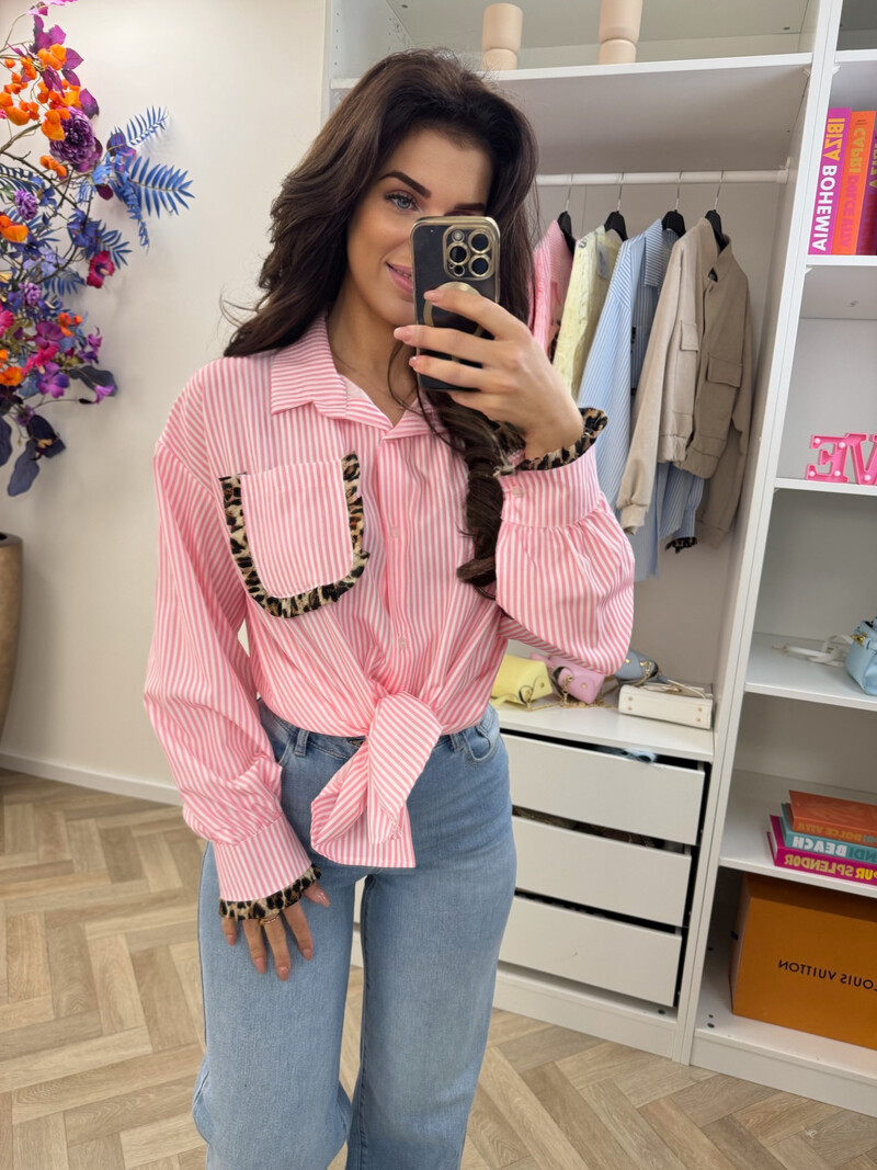 Blouses Stripes leopard ruffle Light Pink