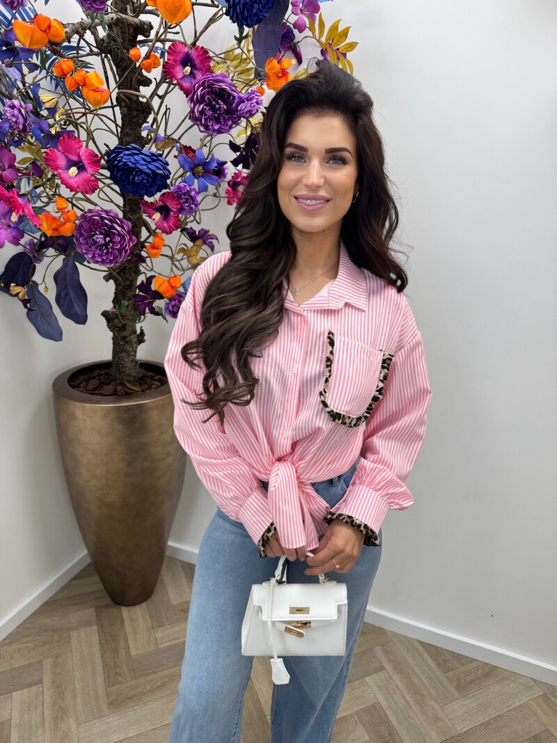 Blouses Stripes leopard ruffle Light Pink