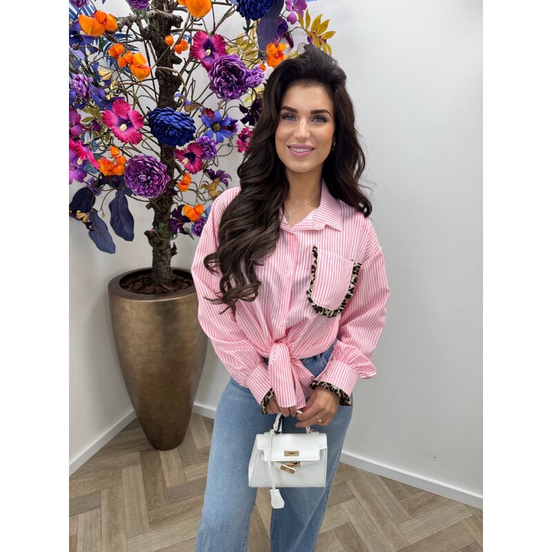 Blouses Stripes leopard ruffle Light Pink