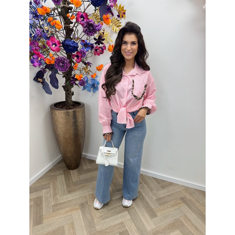 Blouses Stripes leopard ruffle Light Pink