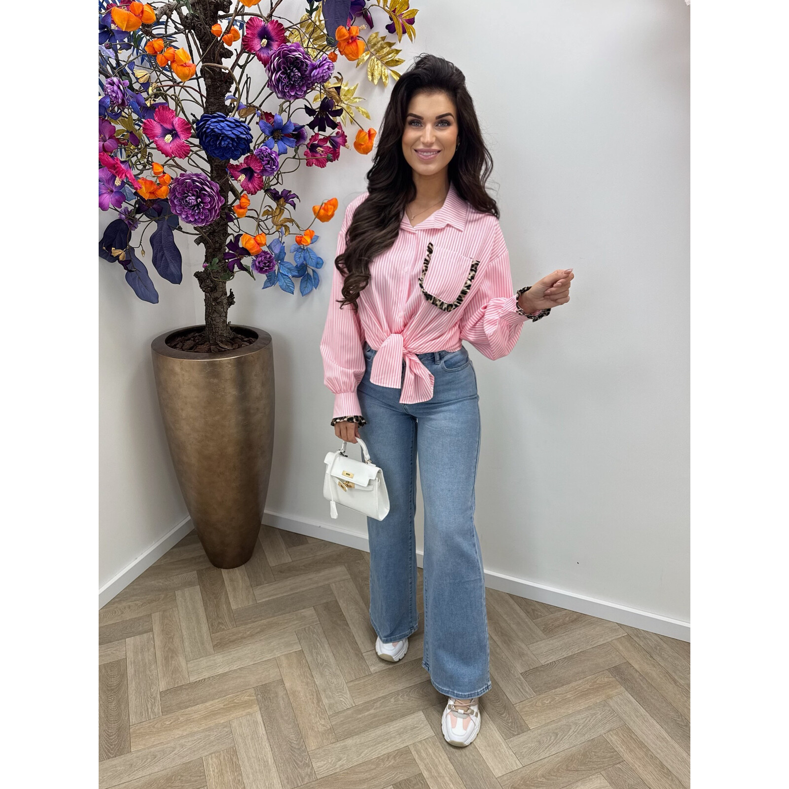 Blouses Stripes leopard ruffle Light Pink