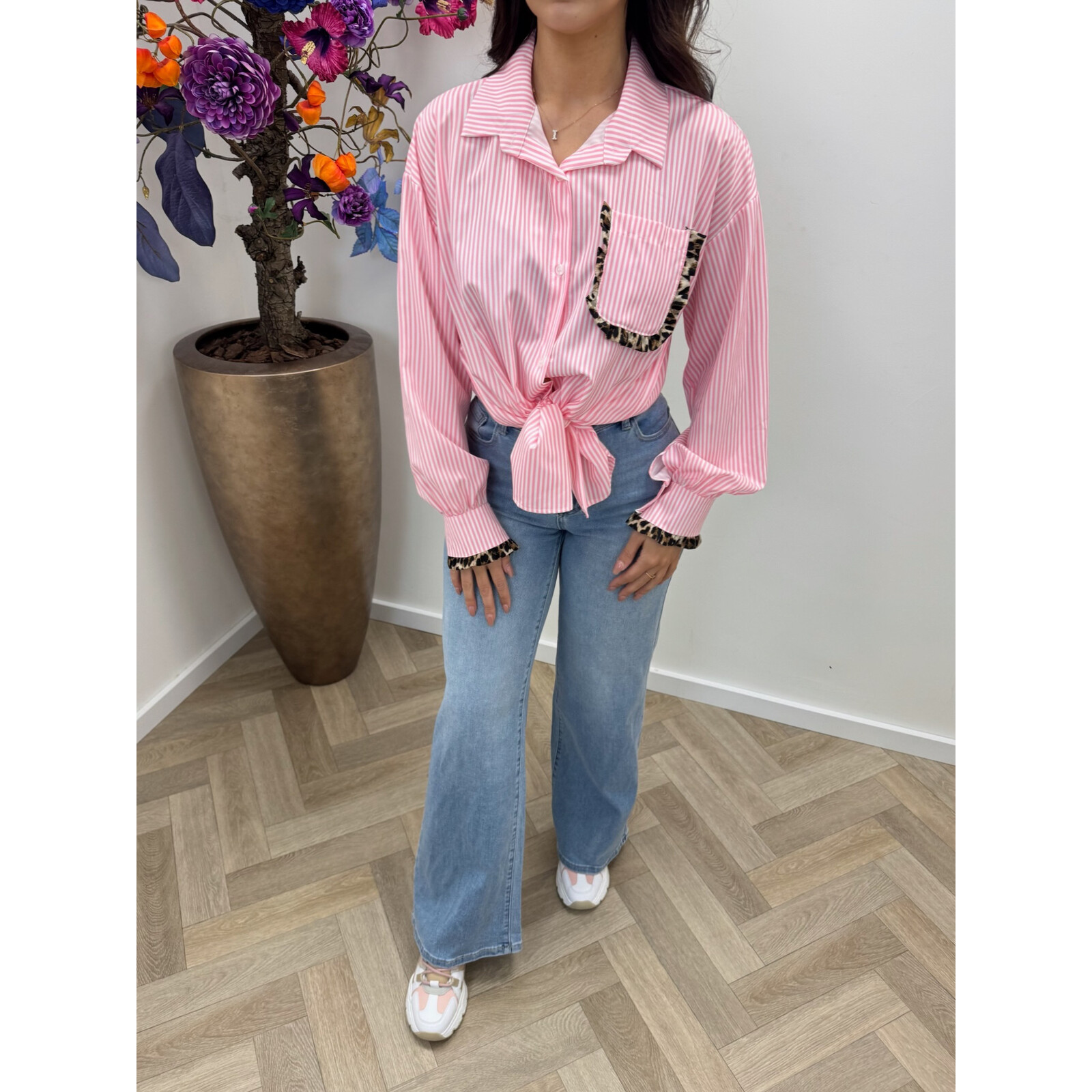 Blouses Stripes leopard ruffle Light Pink