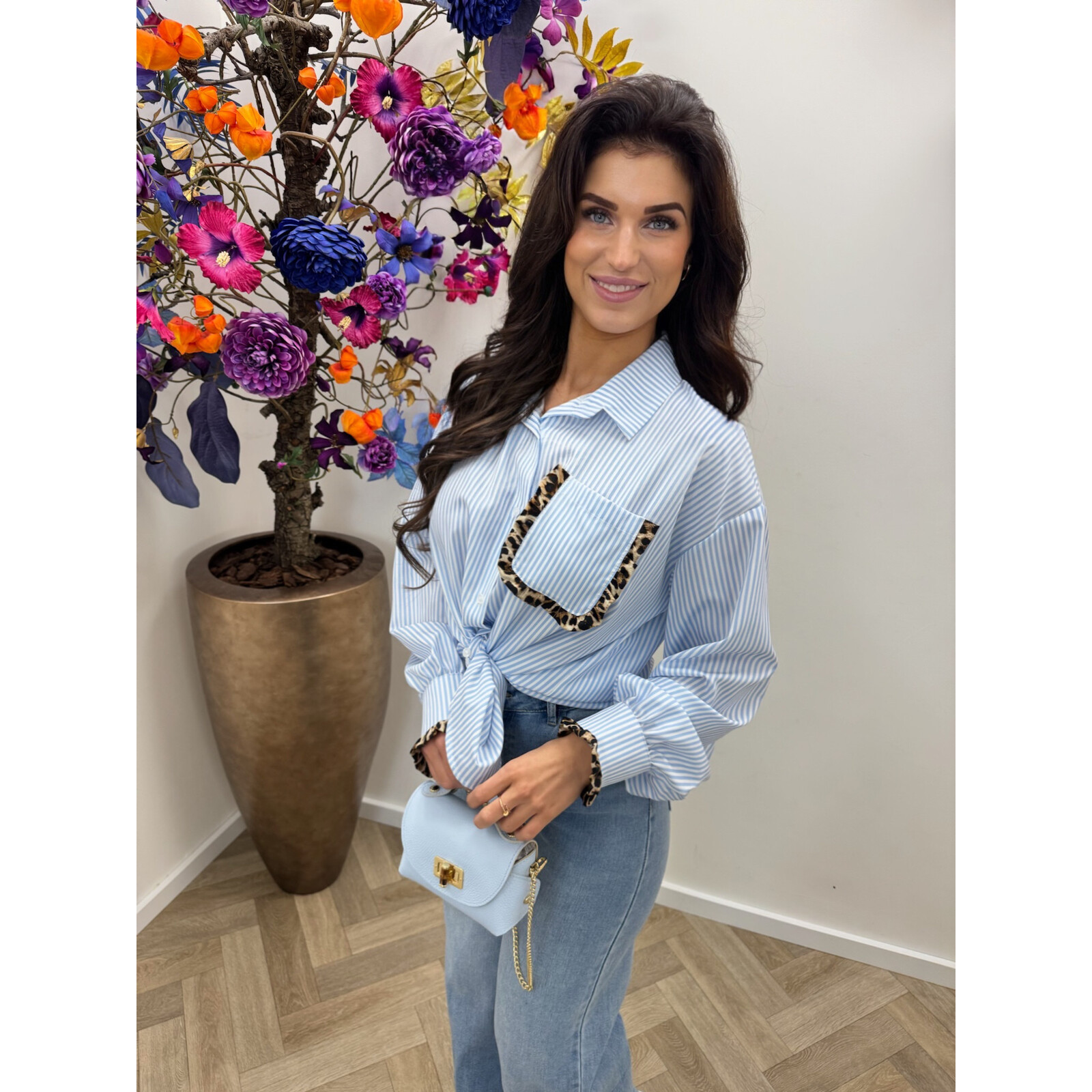 Blouses Stripes leopard ruffle Light Blue