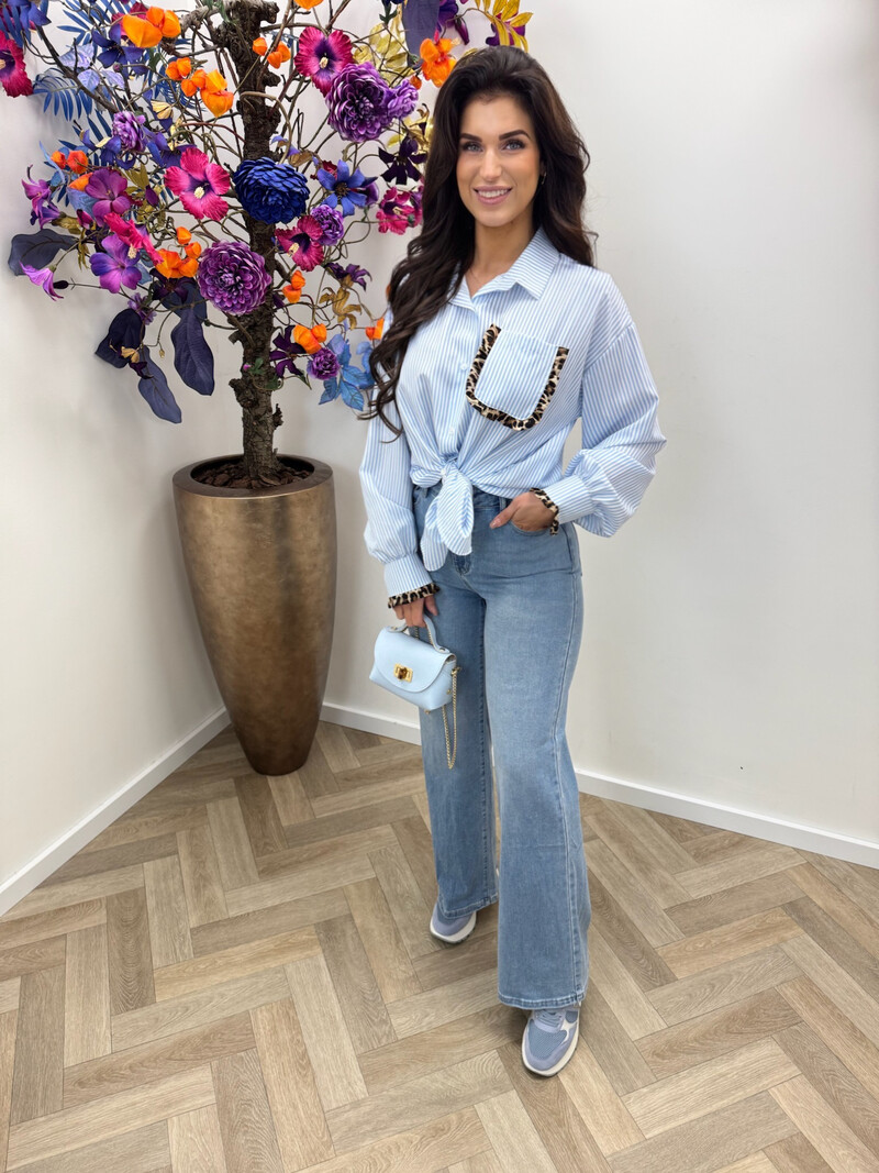 Blouses Stripes leopard ruffle Light Blue