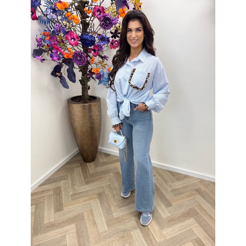 Blouses Stripes leopard ruffle Light Blue