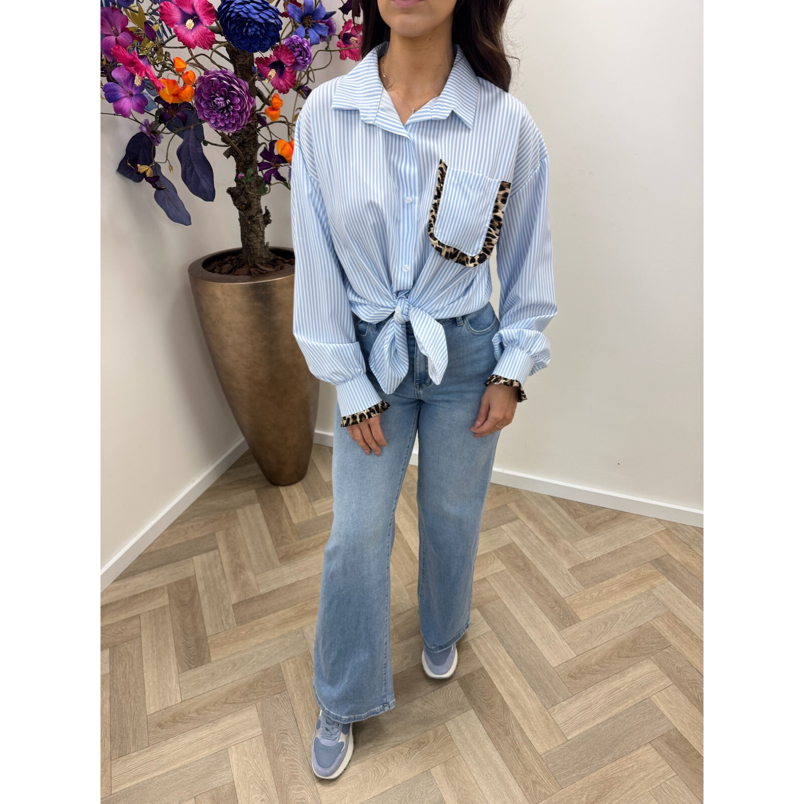 Blouses Stripes leopard ruffle Light Blue