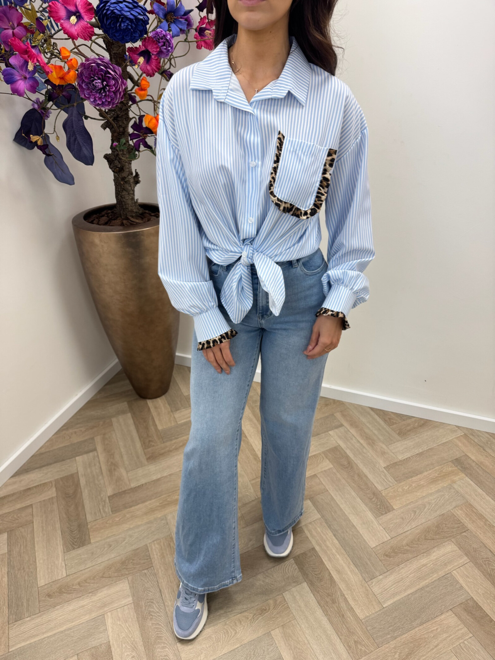 Blouses Stripes leopard ruffle Light Blue