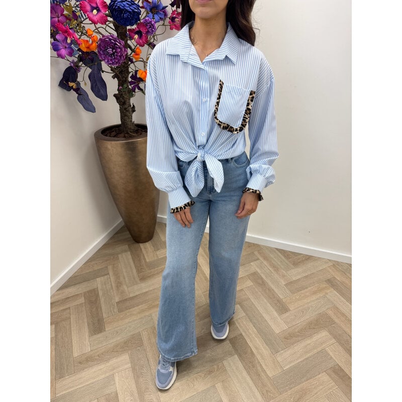 Blouses Stripes leopard ruffle Light Blue