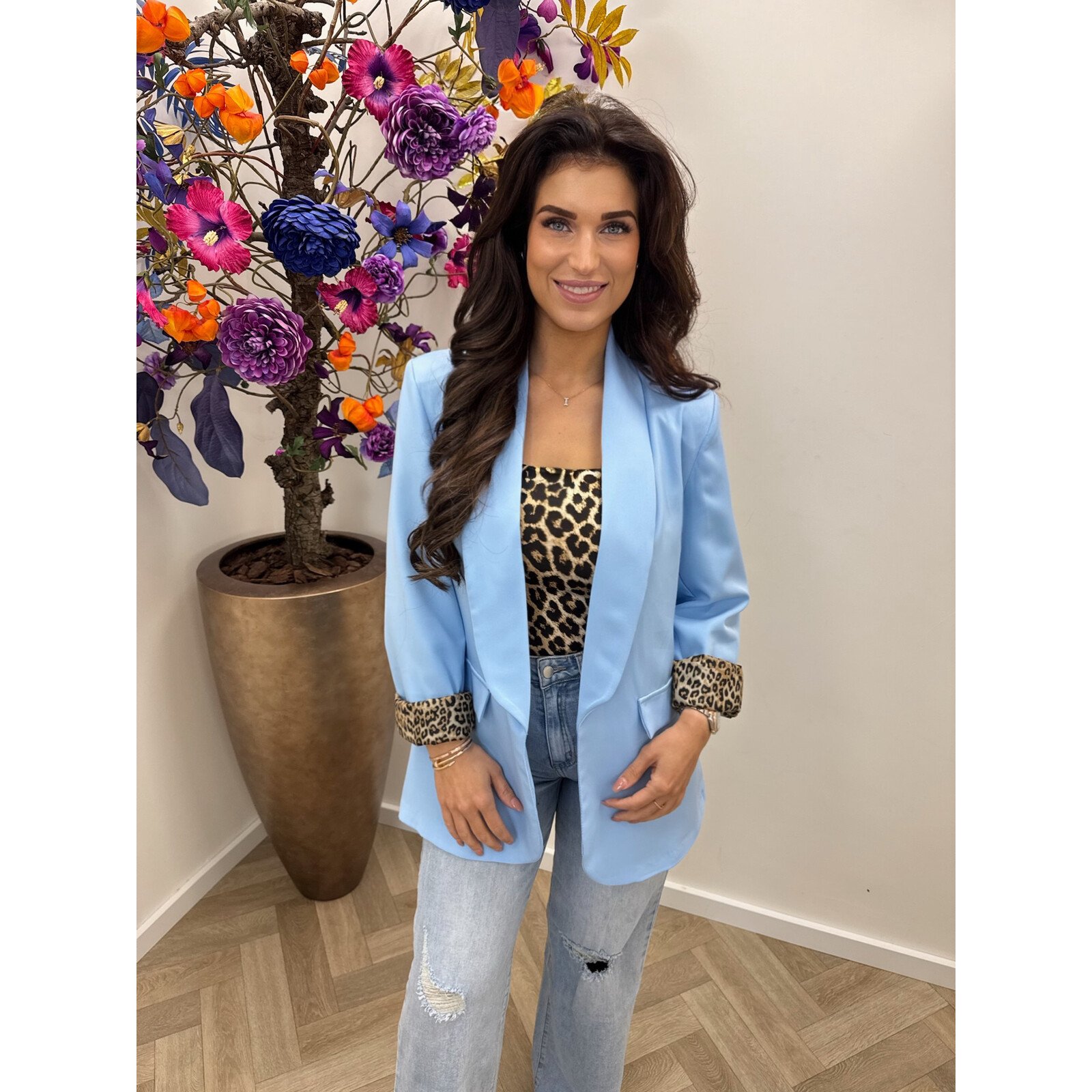 Oversized Blazer Leopard Light Blue