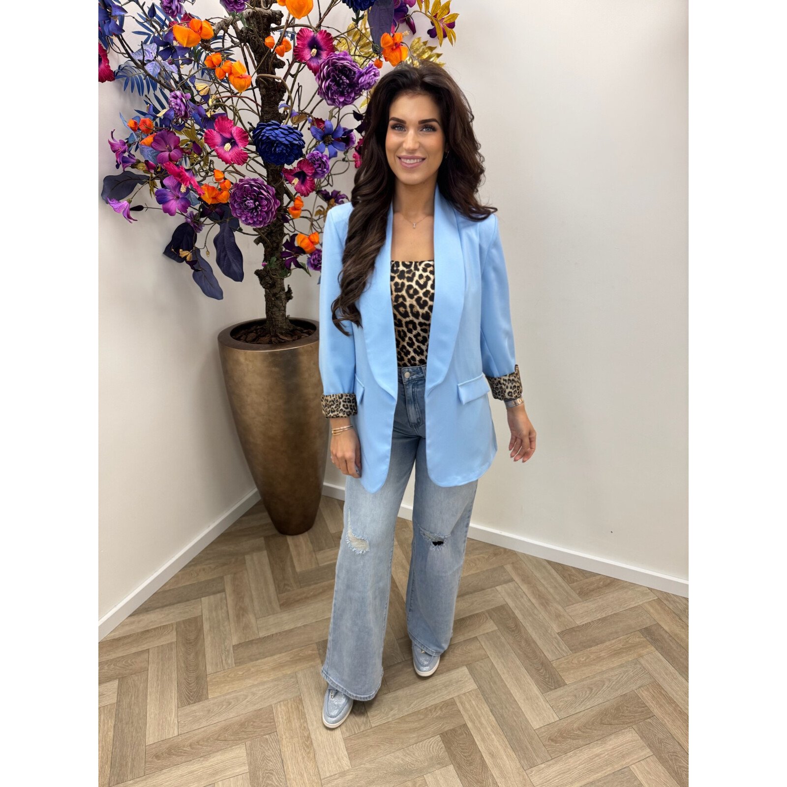 Oversized Blazer Leopard Light Blue