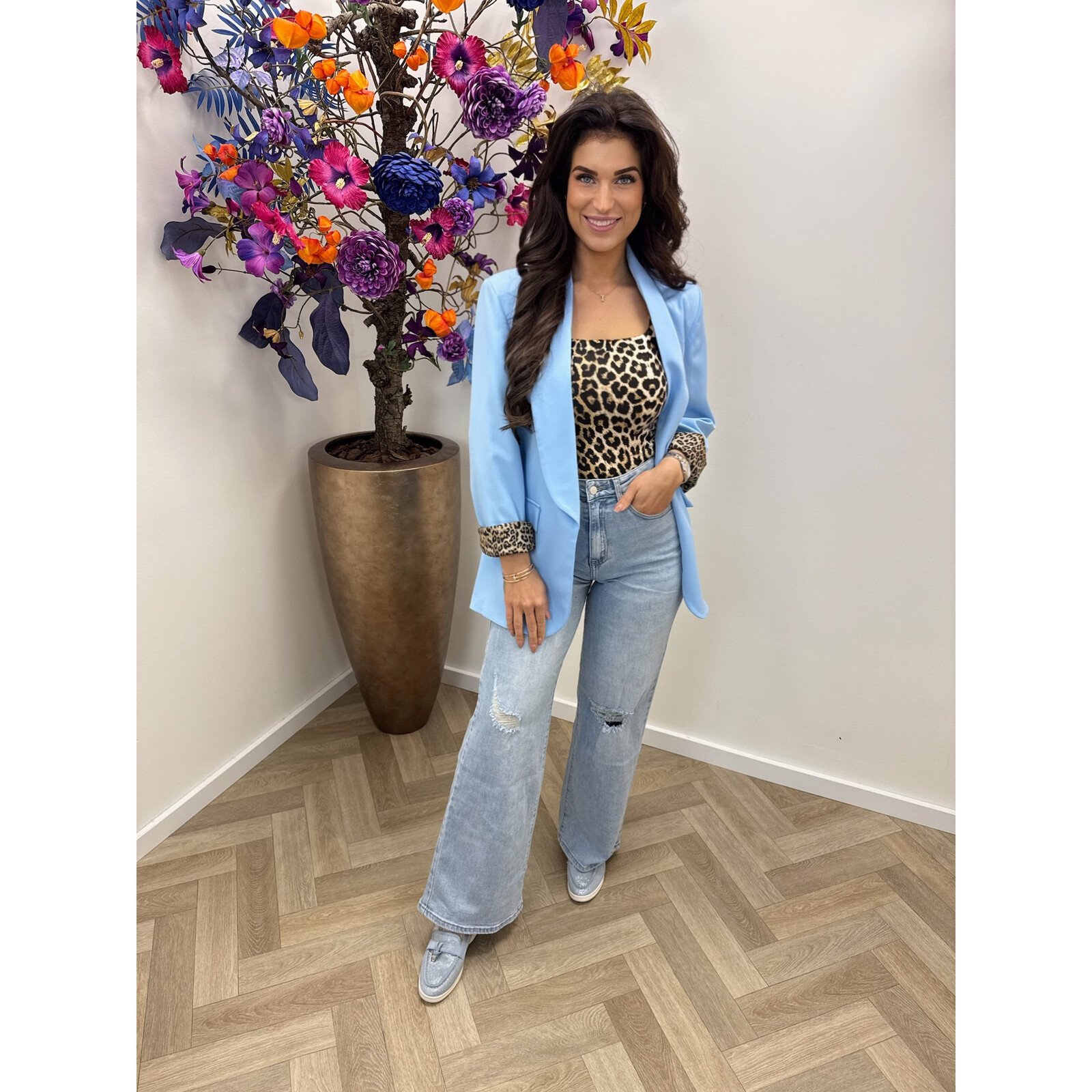 Oversized Blazer Leopard Light Blue