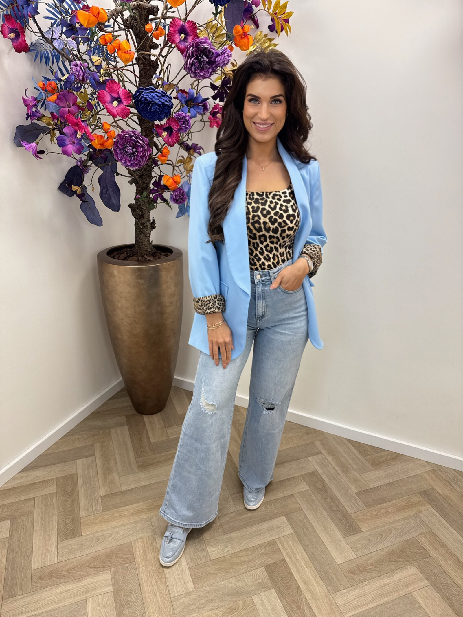 Oversized Blazer Leopard Light Blue