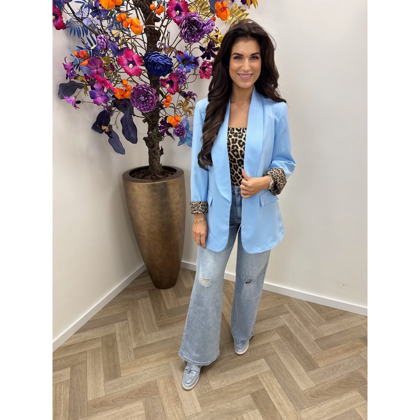 Oversized Blazer Leopard Light Blue