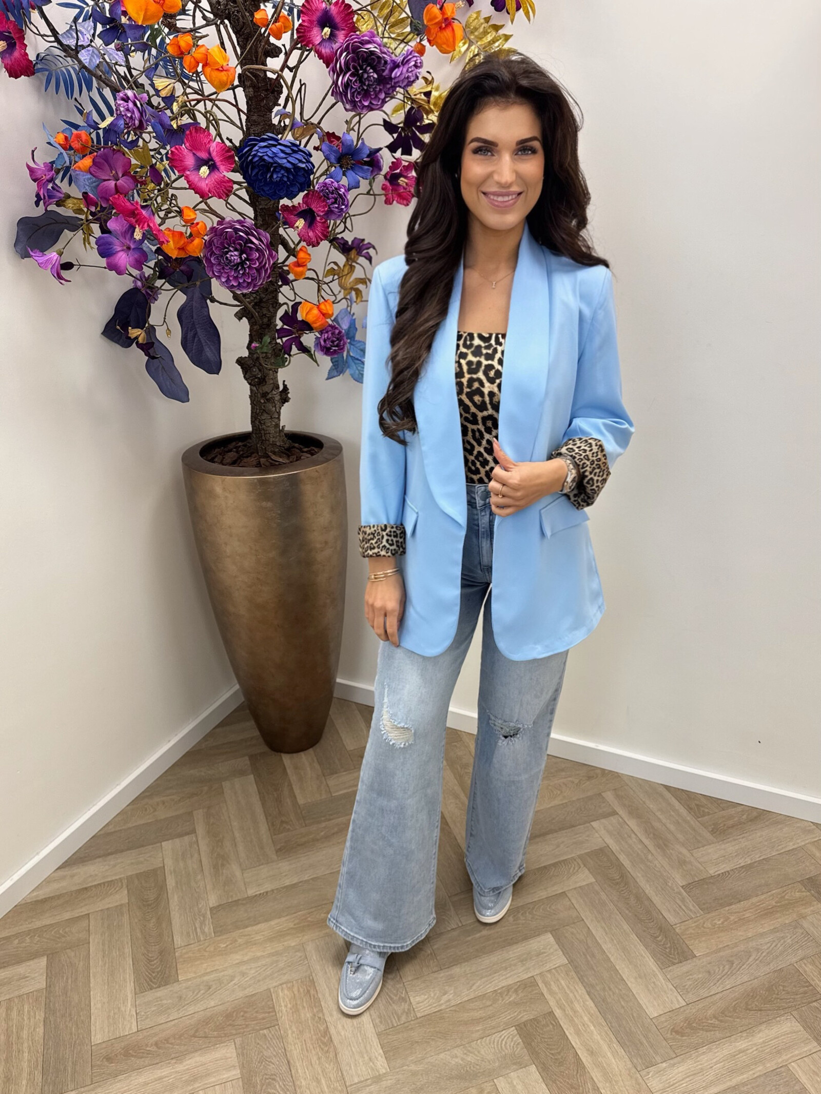 Oversized Blazer Leopard Light Blue