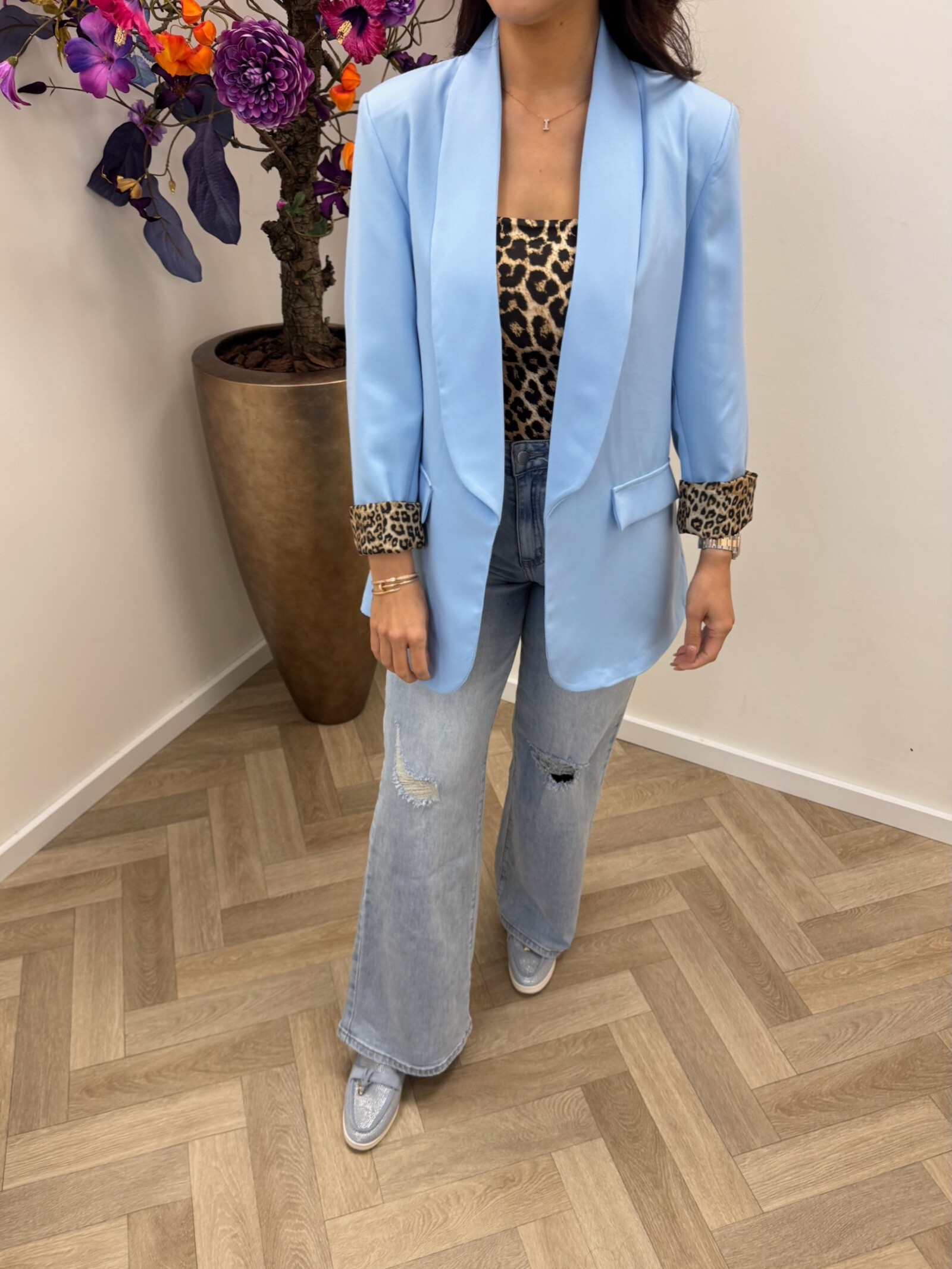 Oversized Blazer Leopard Light Blue