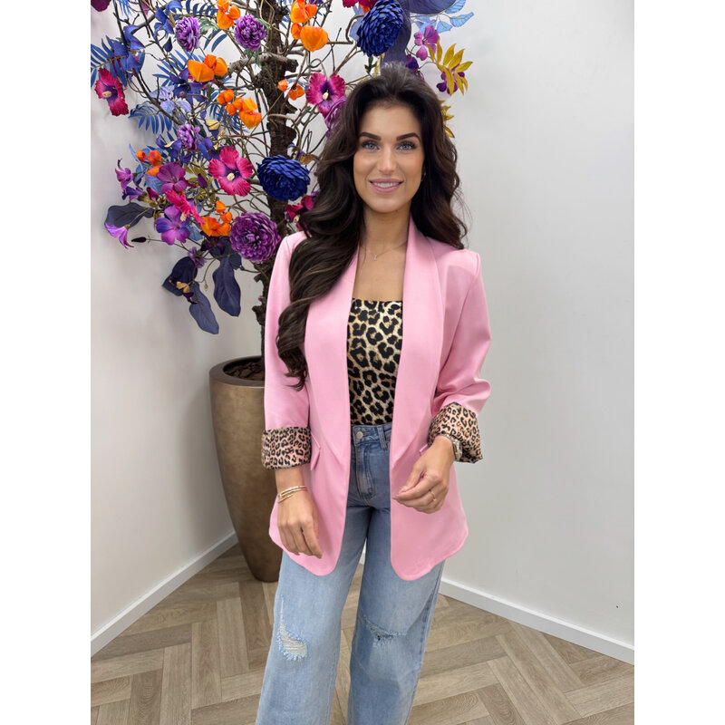 Oversized Blazer Leopard  Candy Pink