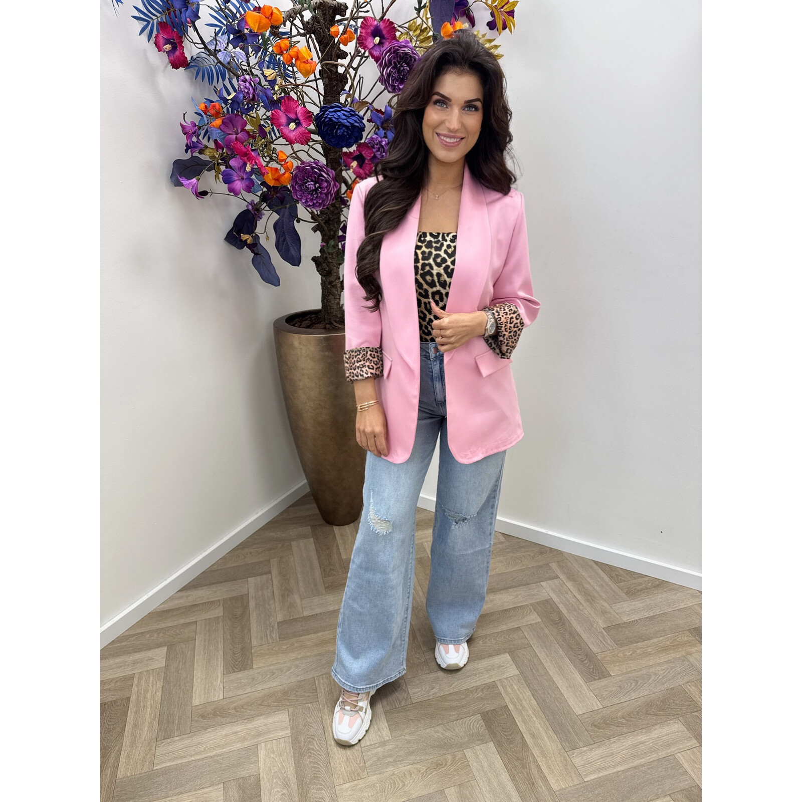 Oversized Blazer Leopard  Candy Pink