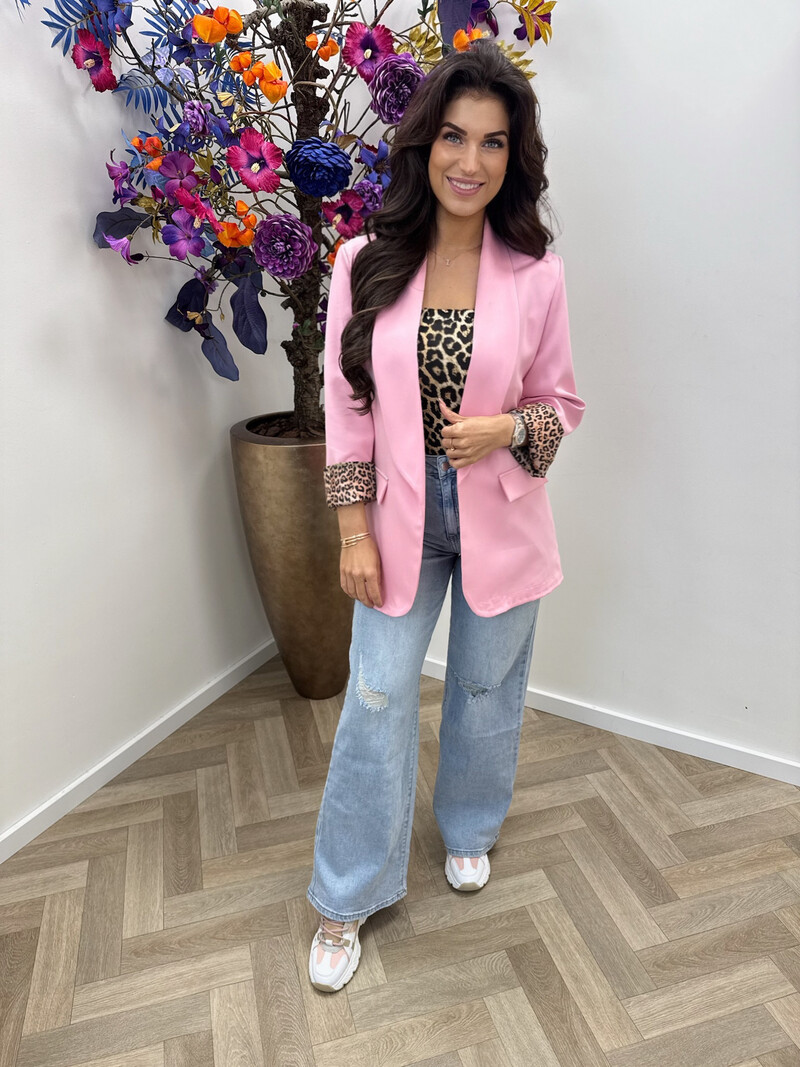 Oversized Blazer Leopard  Candy Pink