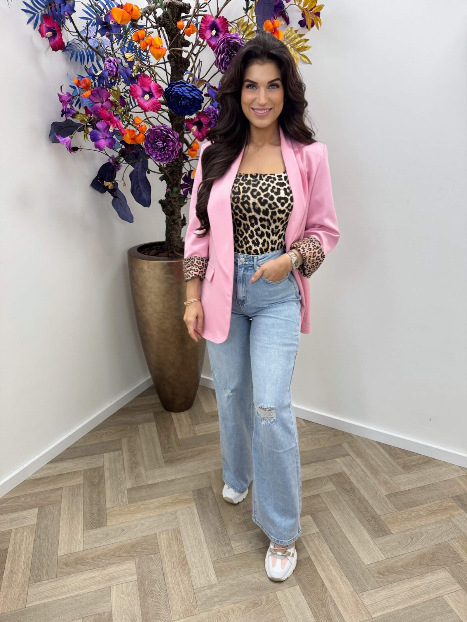 Oversized Blazer Leopard  Candy Pink