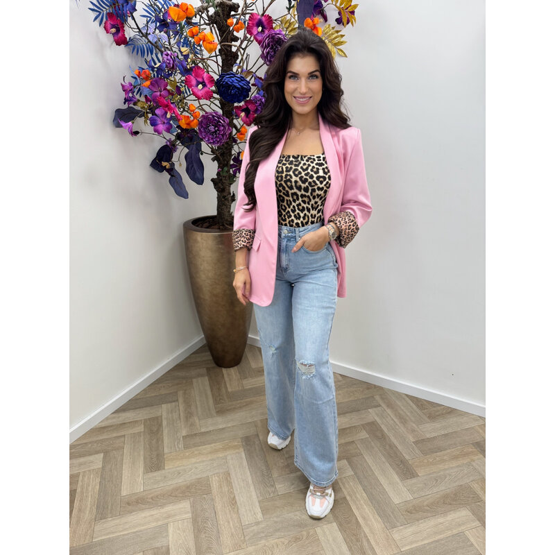 Oversized Blazer Leopard  Candy Pink