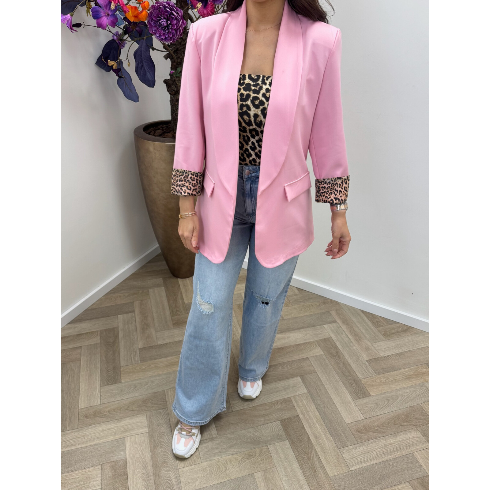 Oversized Blazer Leopard  Candy Pink