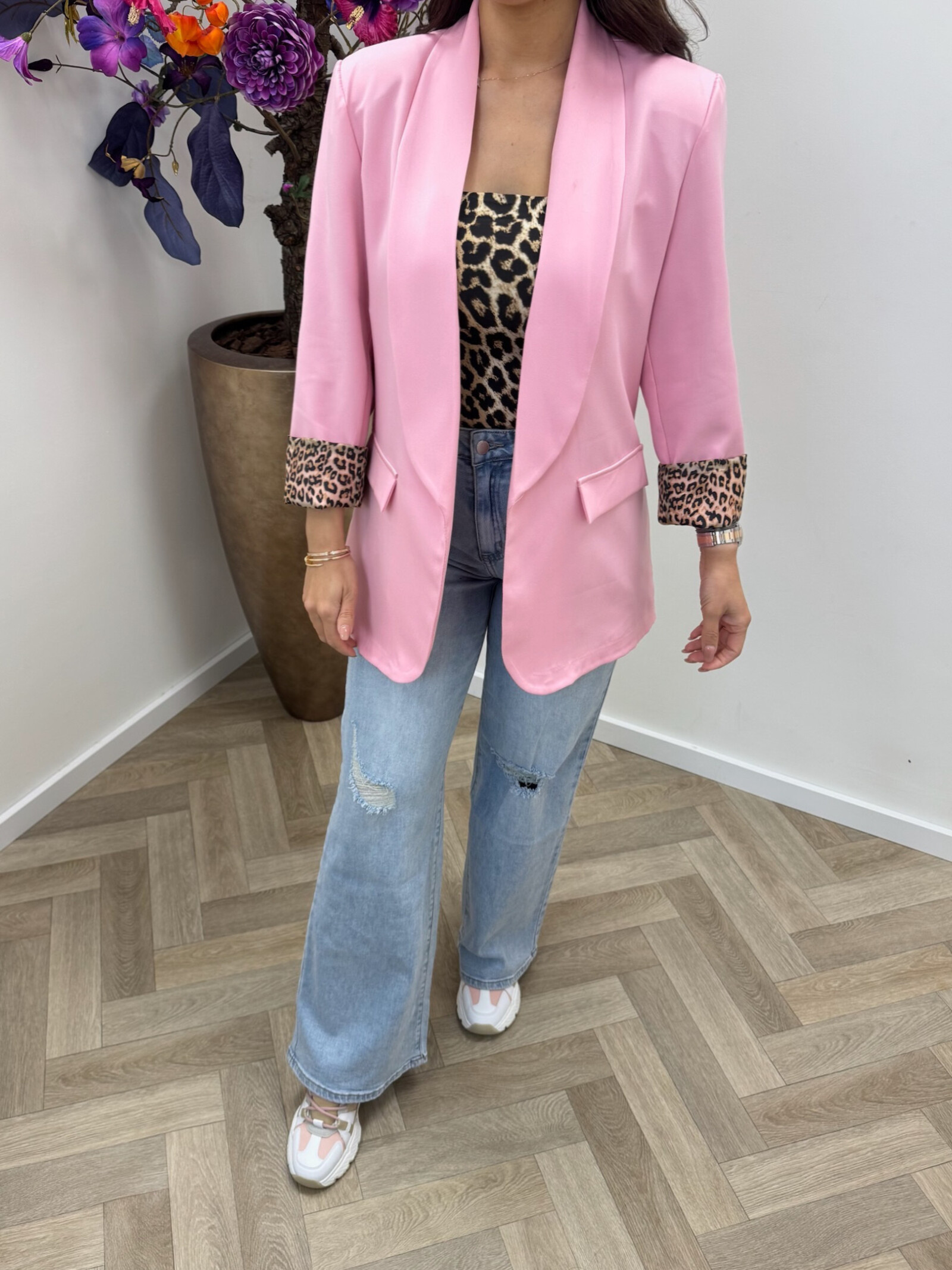 Oversized Blazer Leopard  Candy Pink