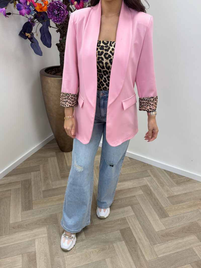 Oversized Blazer Leopard  Candy Pink