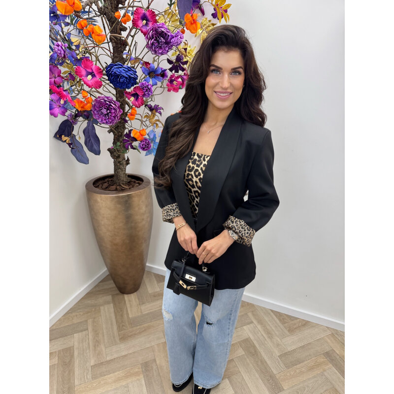 Oversized Blazer Leopard Black