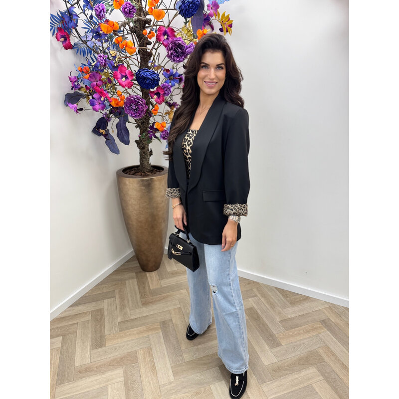 Oversized Blazer Leopard Black