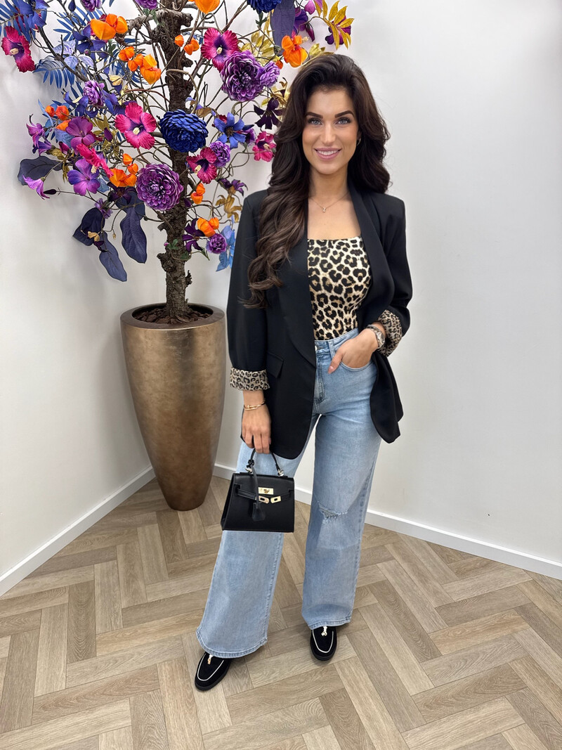 Oversized Blazer Leopard Black