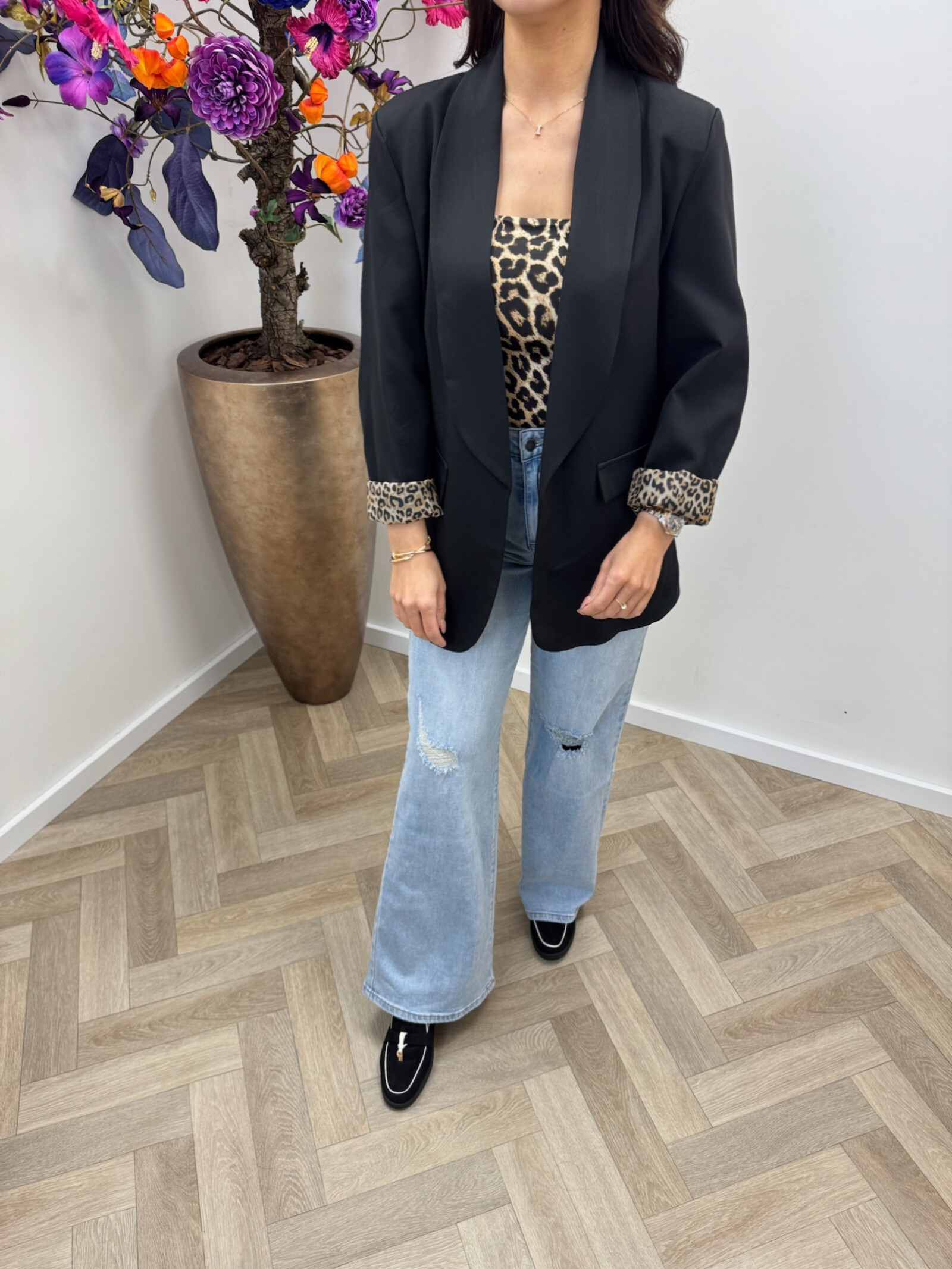 Oversized Blazer Leopard Black
