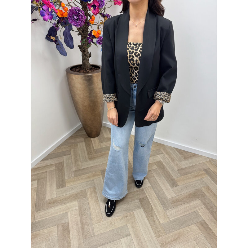 Oversized Blazer Leopard Black