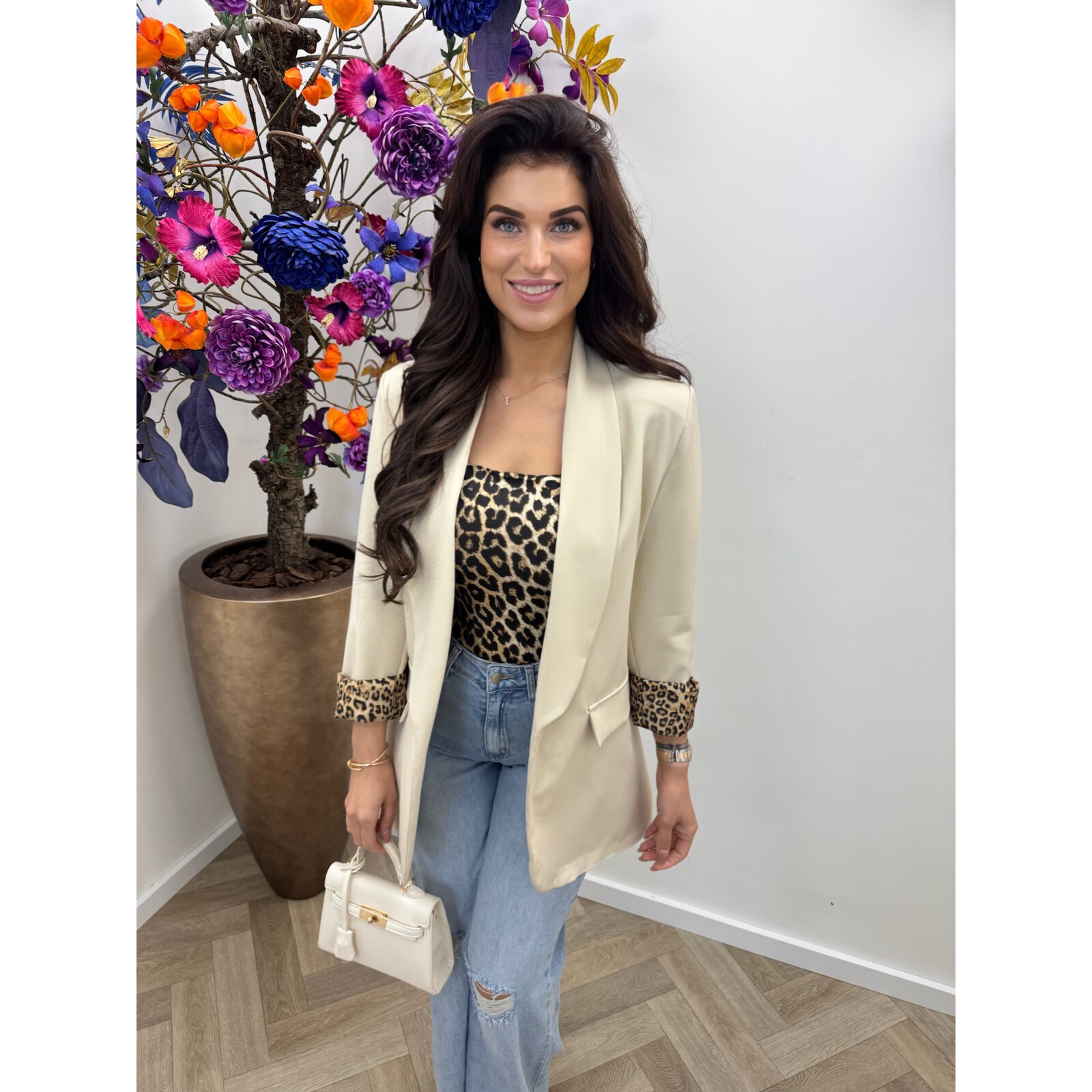 Oversized Blazer Leopard Beige