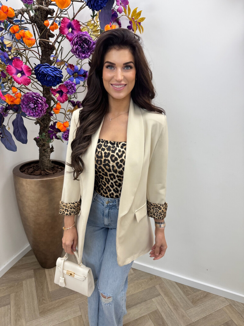 Oversized Blazer Leopard Beige
