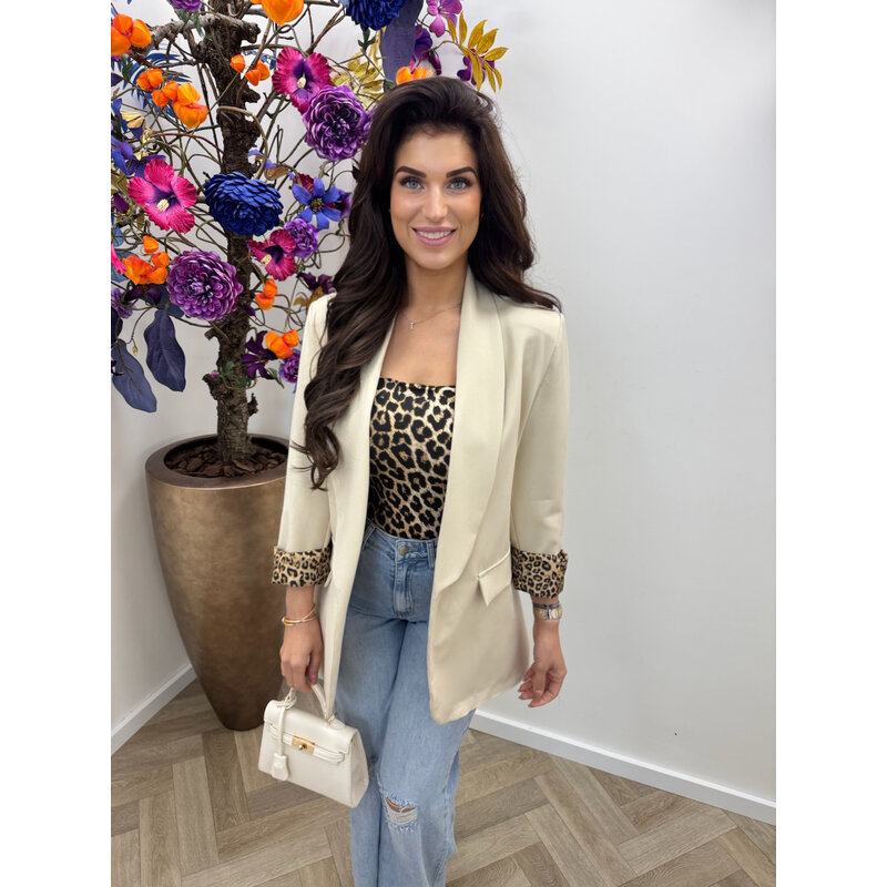 Oversized Blazer Leopard Beige